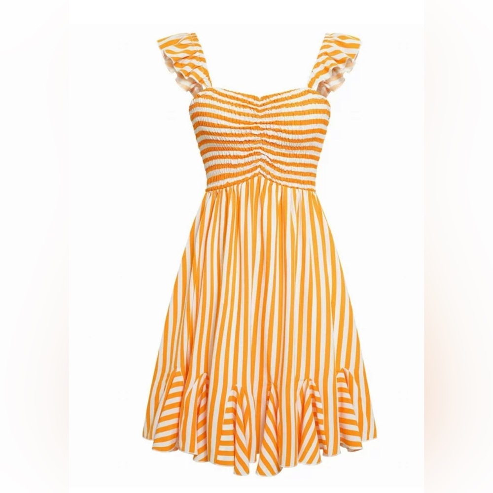 NWT ROYAL MATRIX Striped A-Line Mini Dress Ruffle Hem Sleeveless Smocked